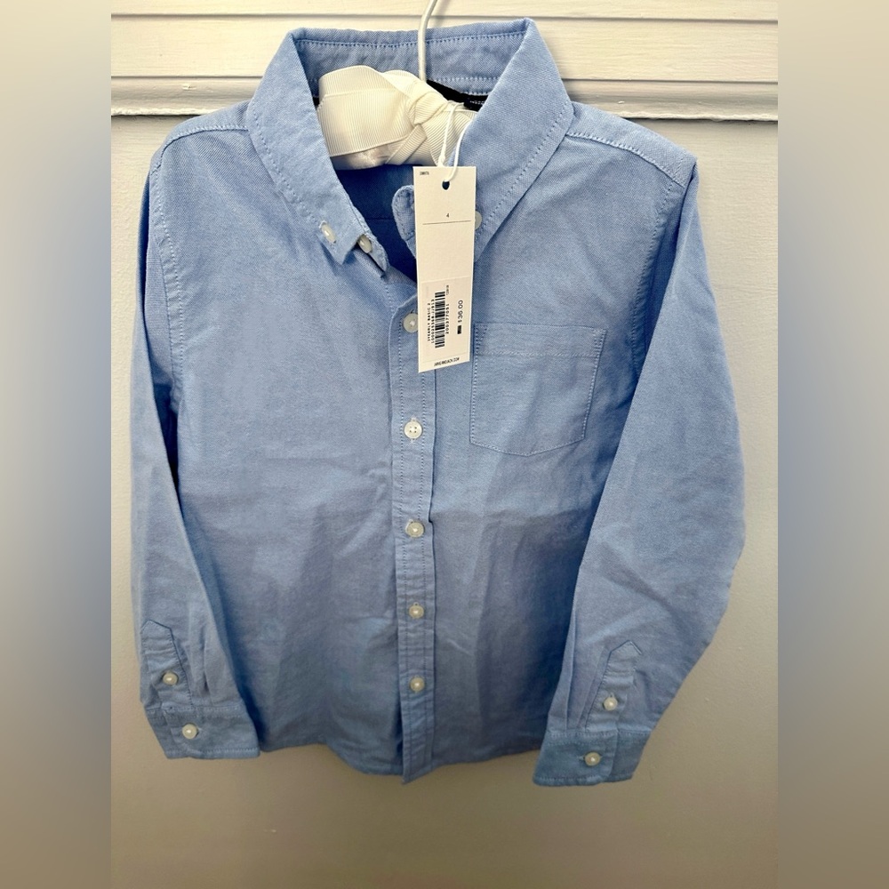 BRAND NEW Janie and Jack Boys Light Blue Button-Down Shirt, Size 4 with tags